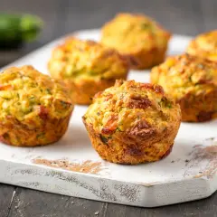 Sei muffin di zucchine dorati e invitanti, pronti per essere gustati.