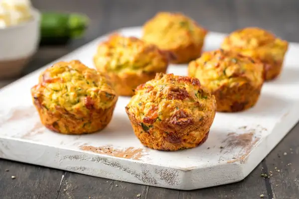 Sei muffin di zucchine dorati e invitanti, pronti per essere gustati.